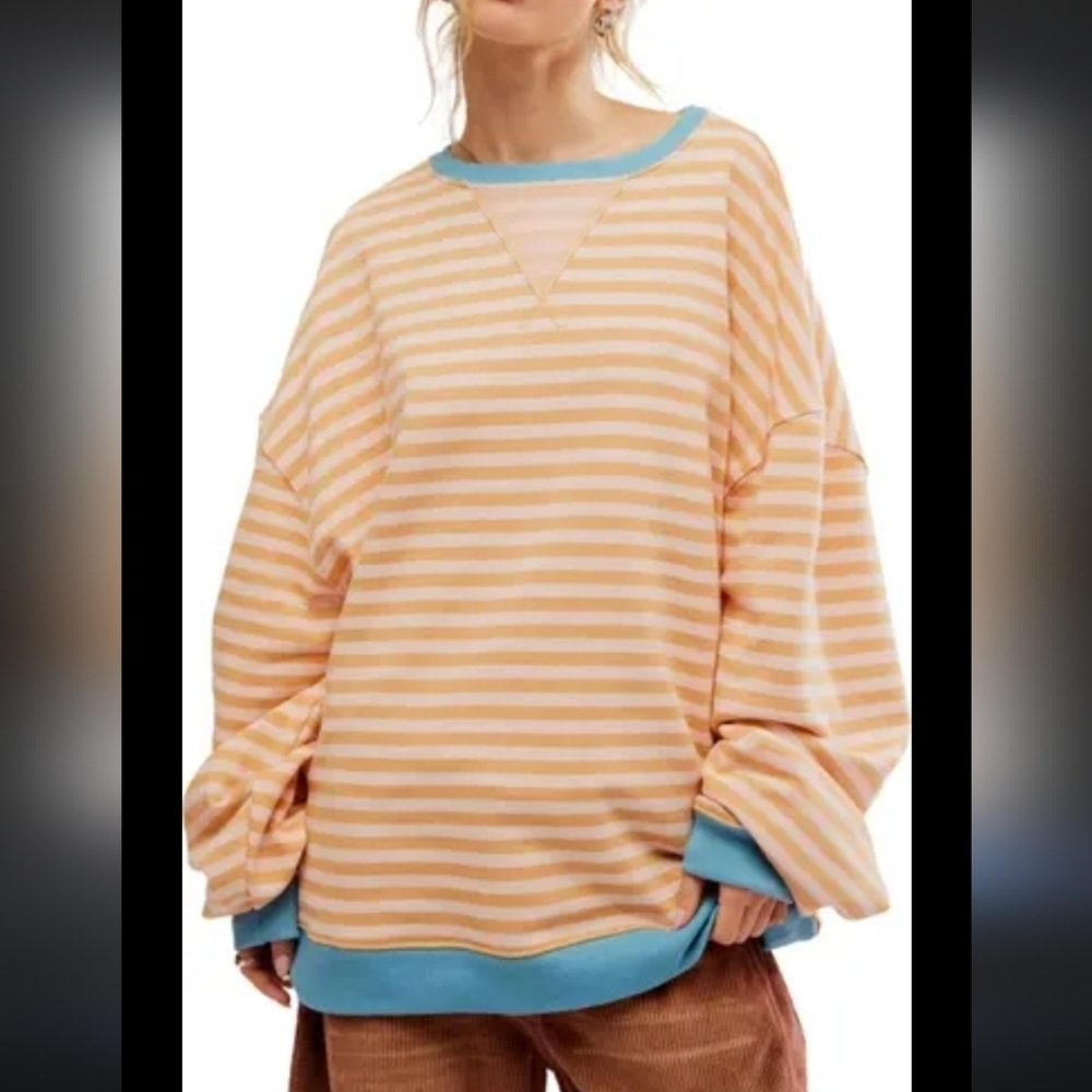 Free People Classic Striped Oversized Crewneck Sweatshirt Sweater NEW! - Picture 2 of 6